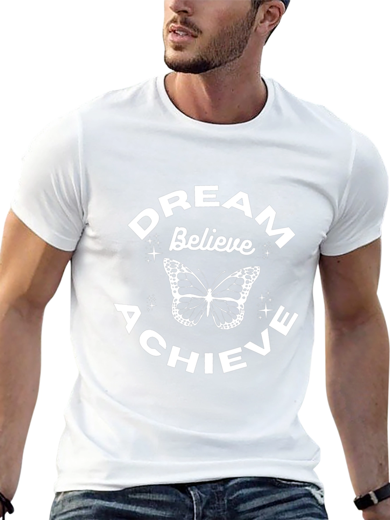 Dream Believe Achieve Butterfly Black T-Shirt