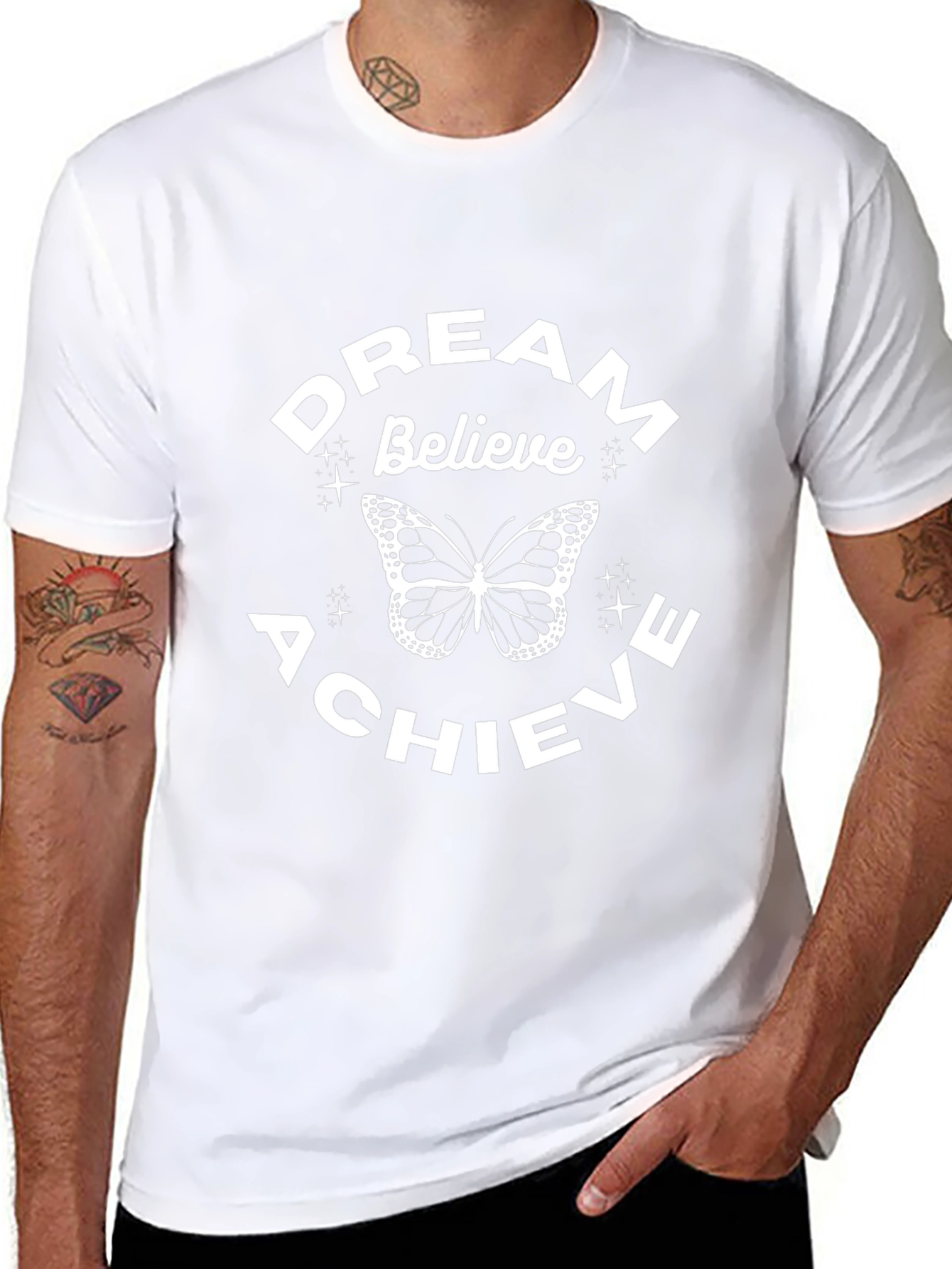 Dream Believe Achieve Butterfly Black T-Shirt