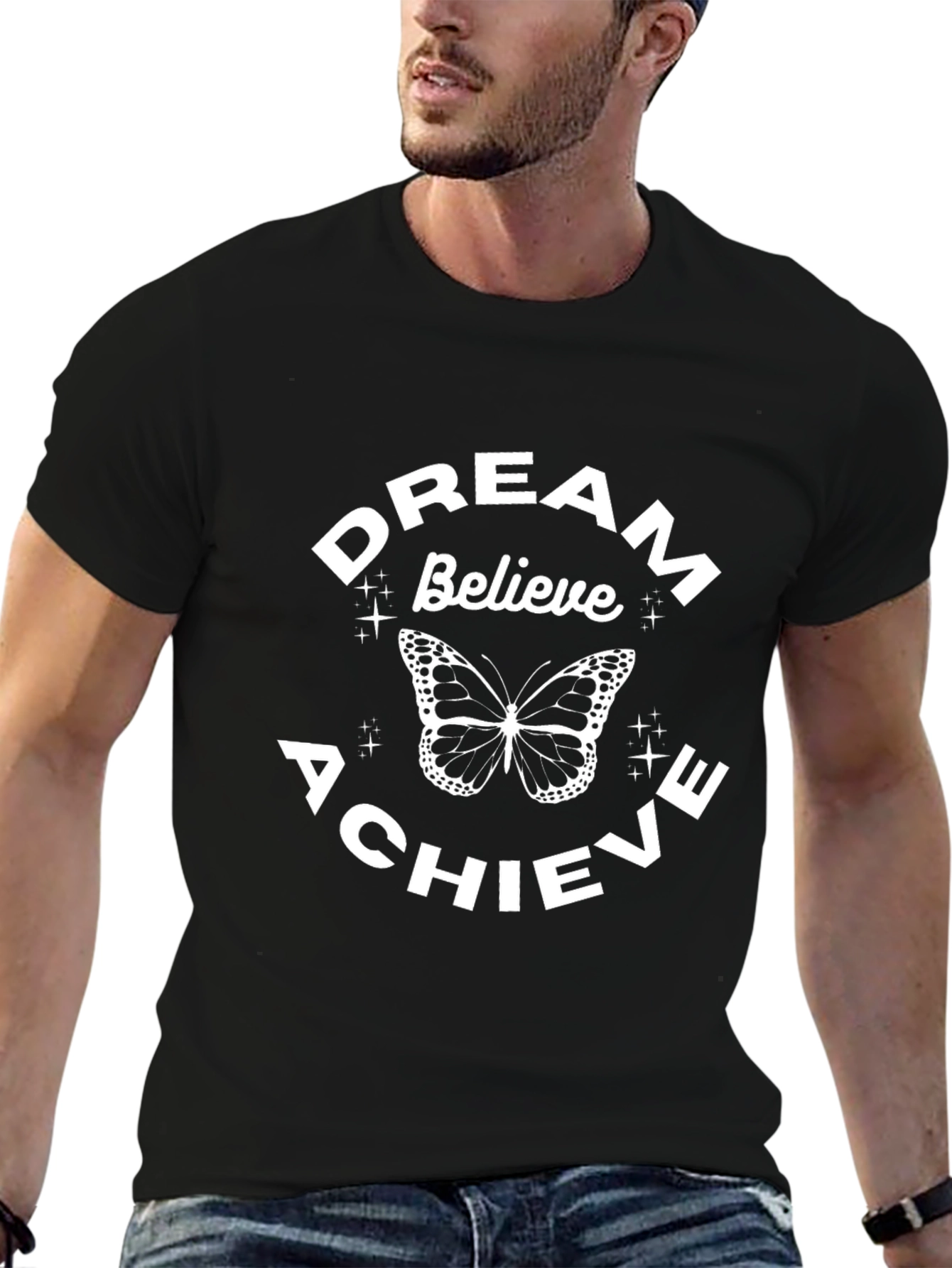 Dream Believe Achieve Butterfly Black T-Shirt