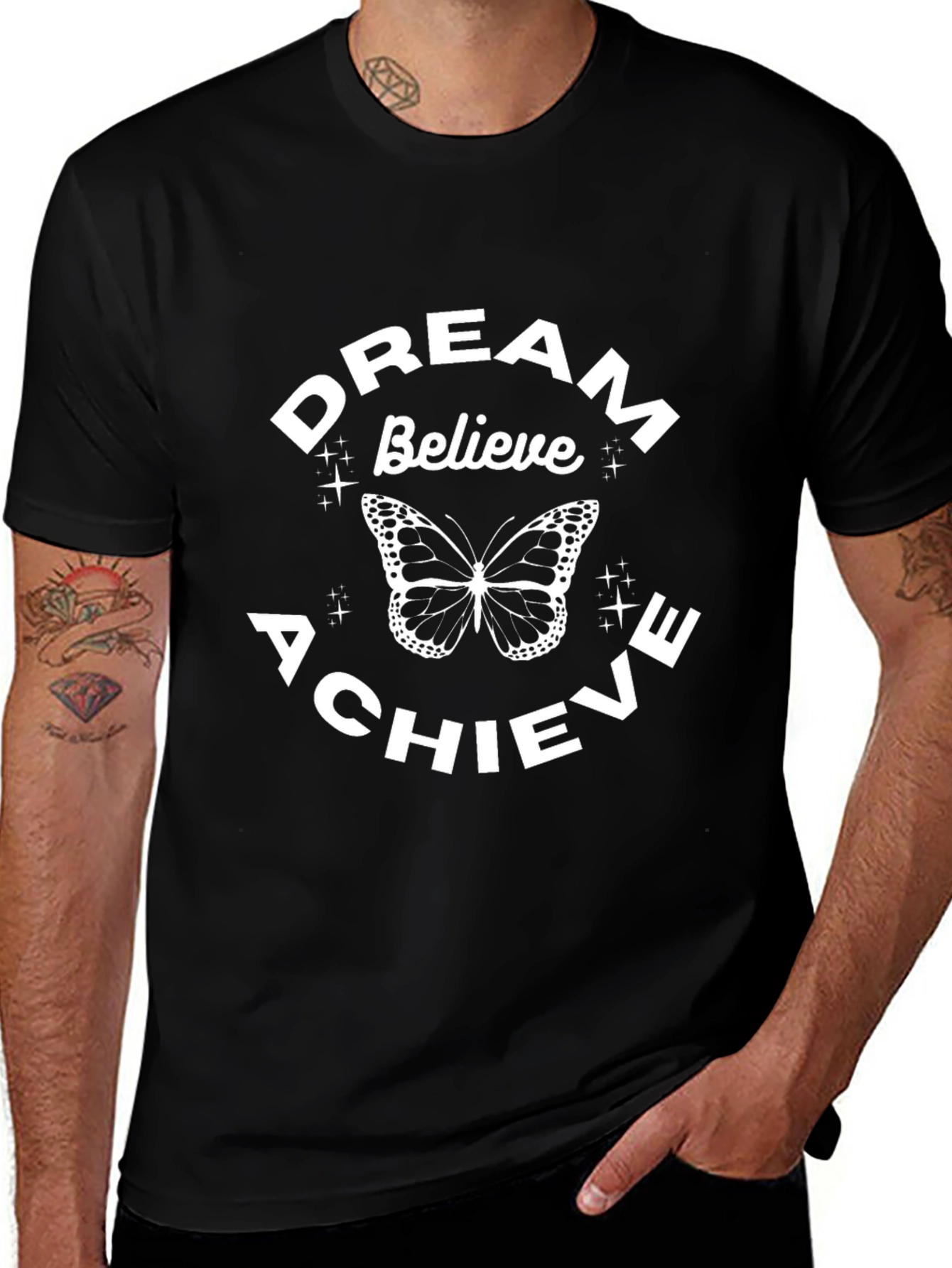 Dream Believe Achieve Butterfly Black T-Shirt