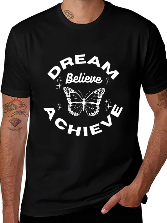 Dream Believe Achieve Butterfly Black T-Shirt