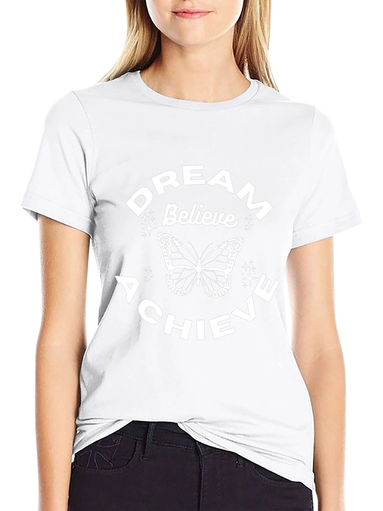 Dream Believe Achieve Butterfly Black T-Shirt