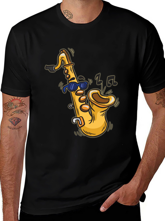 Cool Saxophone Cartoon Black T-Shirt